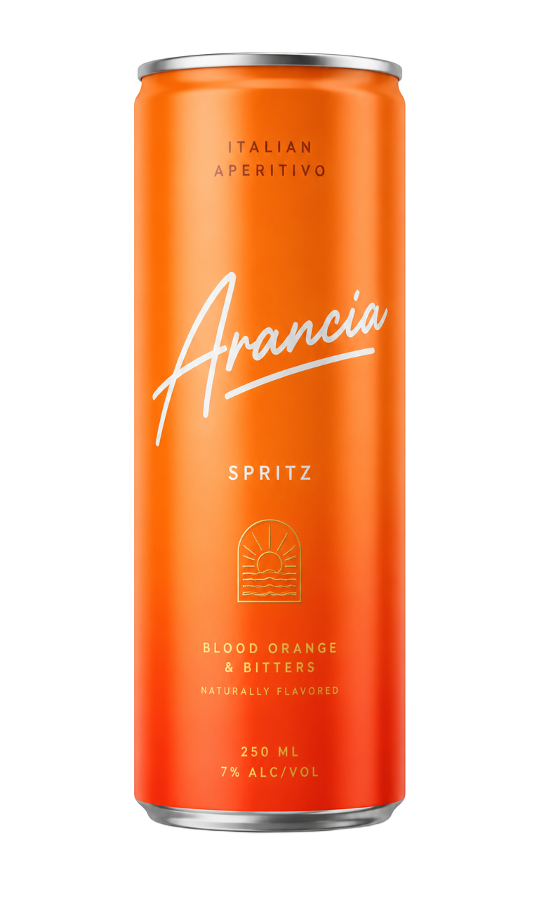 Chilled can of Aurello Orange Spritz aperitivo